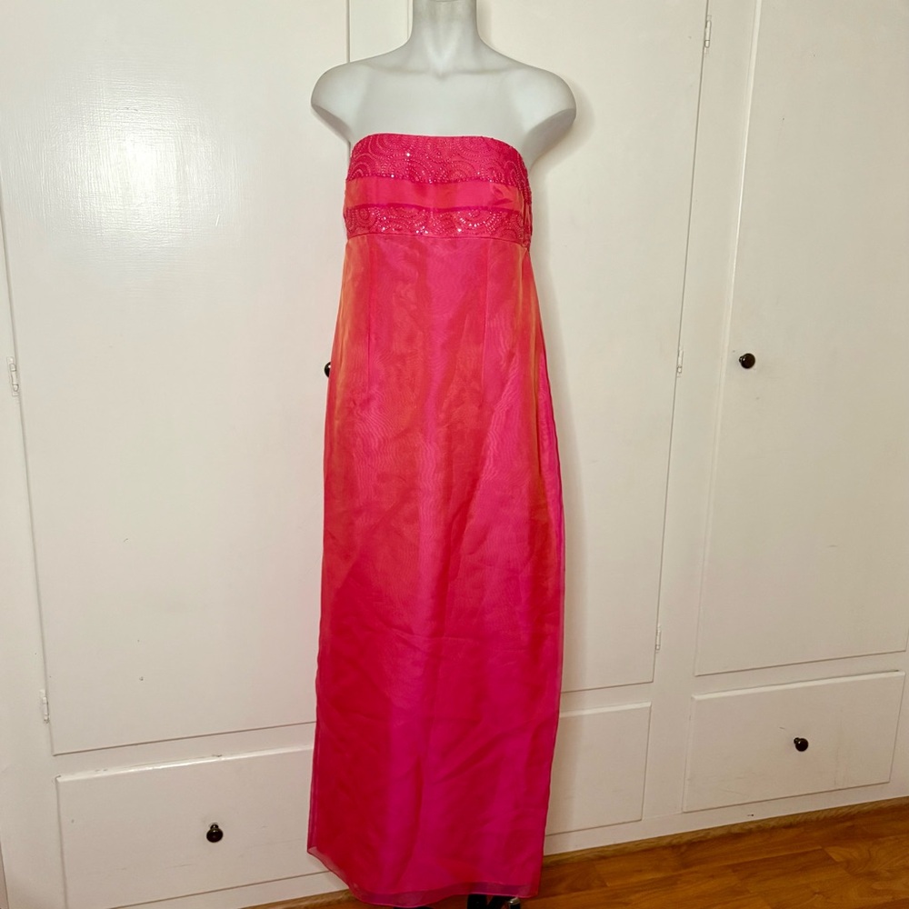 Vintage Y2K Silk Hot Pink Ombré Sequins Strapless Prom Dress Phoebe Petites